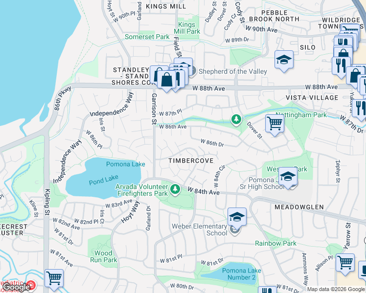 map of restaurants, bars, coffee shops, grocery stores, and more near in Arvada