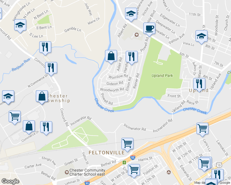 map of restaurants, bars, coffee shops, grocery stores, and more near 4004 Woodworth Road in Brookhaven