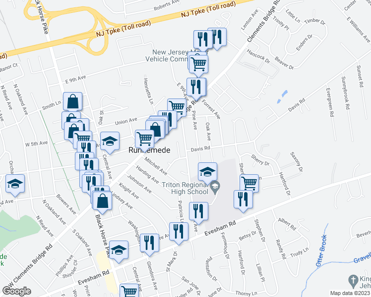 map of restaurants, bars, coffee shops, grocery stores, and more near 160 Schubert Avenue in Runnemede