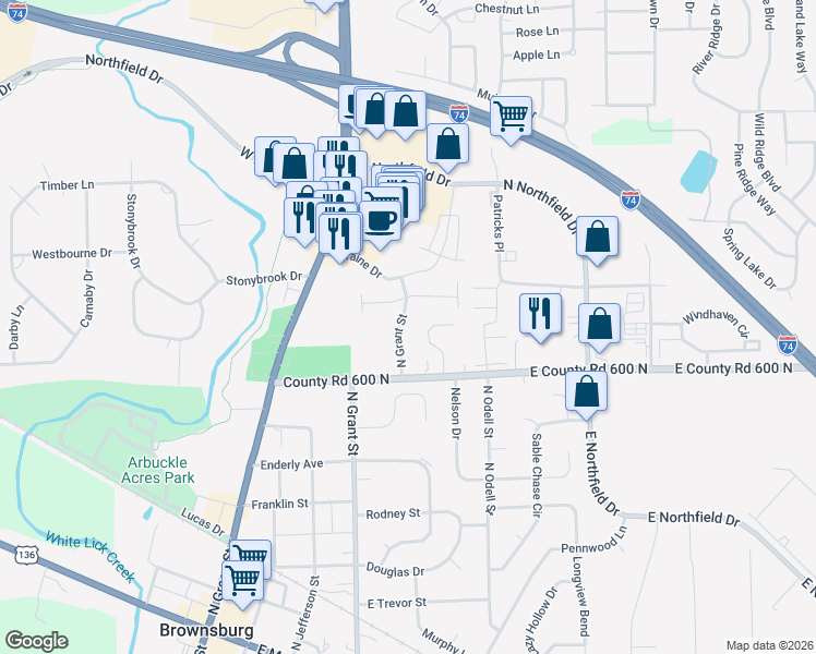 map of restaurants, bars, coffee shops, grocery stores, and more near 706 Eagle Parkway in Brownsburg