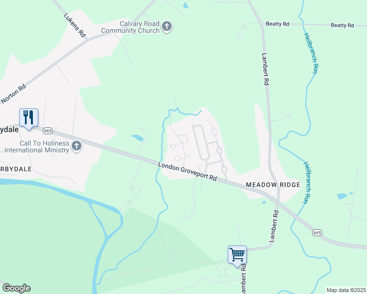 map of restaurants, bars, coffee shops, grocery stores, and more near Sandy Lane in Franklin County
