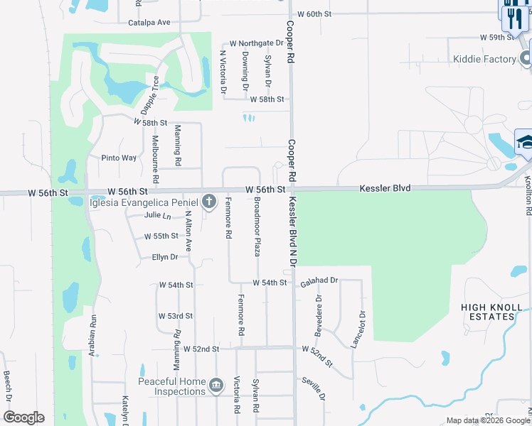 map of restaurants, bars, coffee shops, grocery stores, and more near 5531 Broadmoor Plaza in Indianapolis