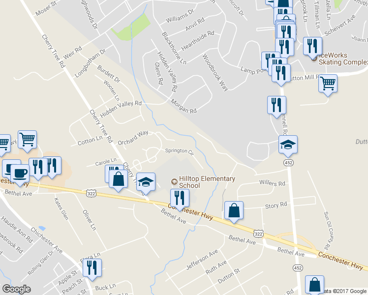 map of restaurants, bars, coffee shops, grocery stores, and more near 718 Springton Circle in Aston