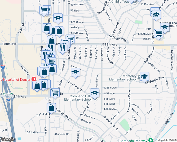 map of restaurants, bars, coffee shops, grocery stores, and more near 1341 Dawson Drive in Denver