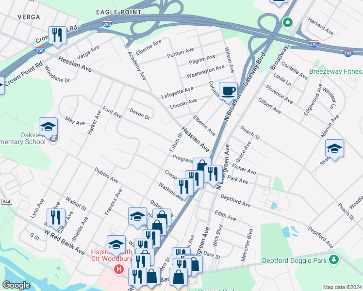 map of restaurants, bars, coffee shops, grocery stores, and more near 62 Progress Avenue in Woodbury