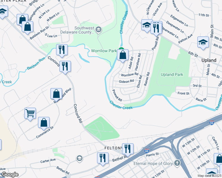 map of restaurants, bars, coffee shops, grocery stores, and more near 1602 Powell Road in Brookhaven
