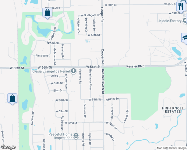 map of restaurants, bars, coffee shops, grocery stores, and more near 5531 Broadmoor Plaza in Indianapolis