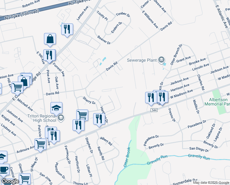 map of restaurants, bars, coffee shops, grocery stores, and more near 37 Whaler Drive in Runnemede