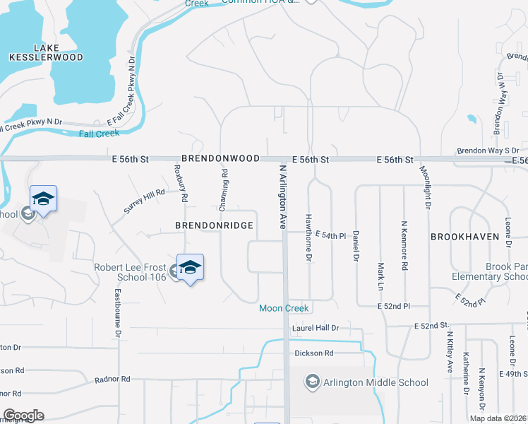 map of restaurants, bars, coffee shops, grocery stores, and more near 5418 Brendonridge Road in Indianapolis