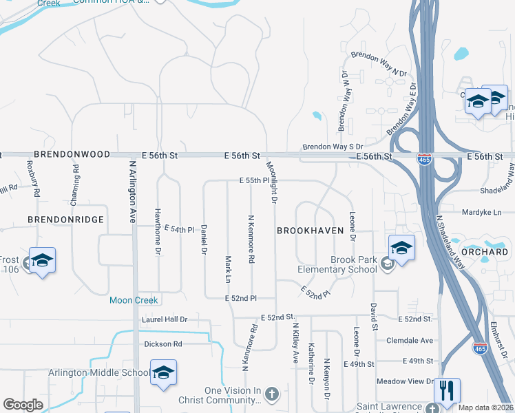map of restaurants, bars, coffee shops, grocery stores, and more near 5422 North Kenmore Road in Indianapolis