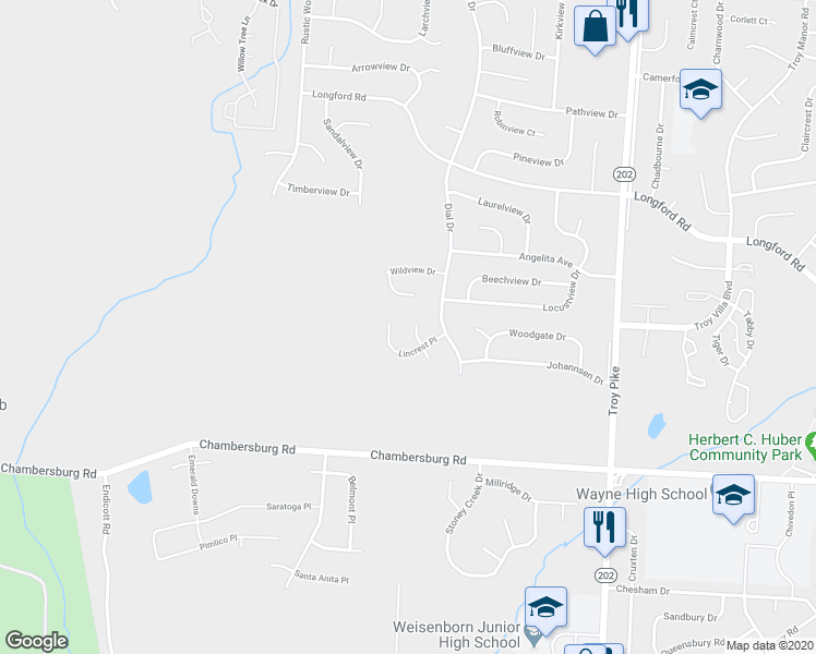 map of restaurants, bars, coffee shops, grocery stores, and more near 6621 Teakwood Court in Dayton