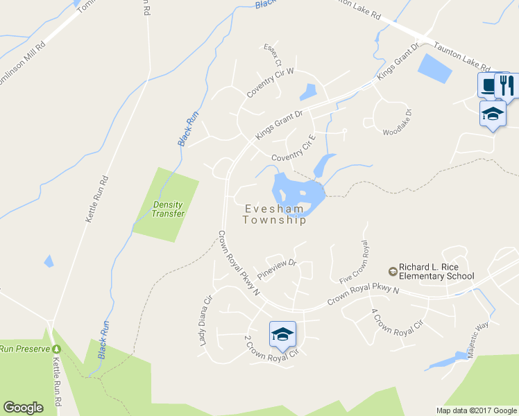 map of restaurants, bars, coffee shops, grocery stores, and more near 20 Forestview Court in Evesham