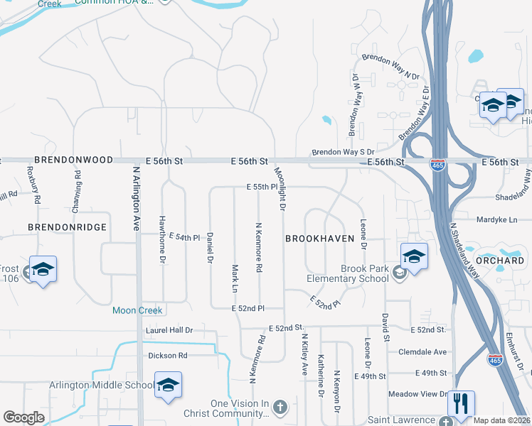 map of restaurants, bars, coffee shops, grocery stores, and more near 5422 North Kenmore Road in Indianapolis