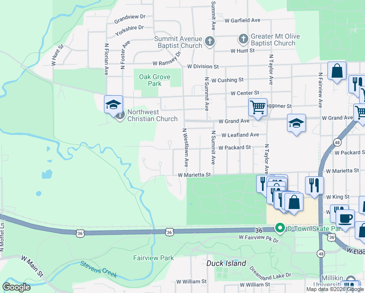 map of restaurants, bars, coffee shops, grocery stores, and more near 1078 North Westlawn Avenue in Decatur