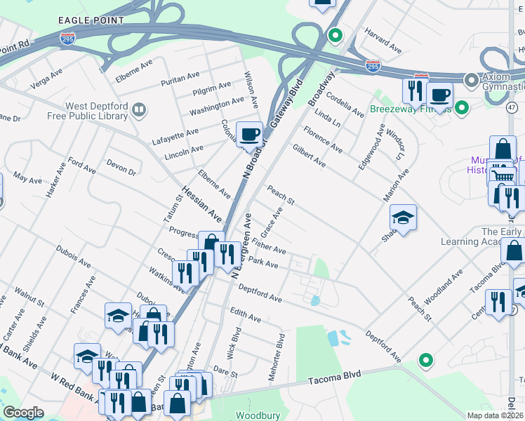 map of restaurants, bars, coffee shops, grocery stores, and more near 9 Clinton Street in Westville