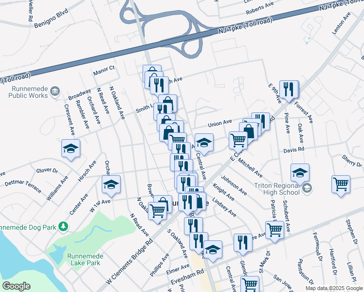 map of restaurants, bars, coffee shops, grocery stores, and more near 312 North Black Horse Pike in Runnemede