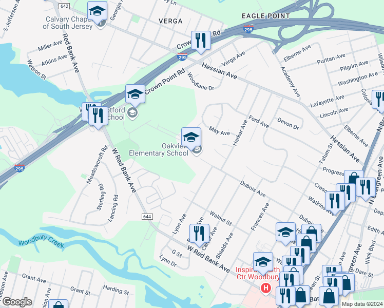 map of restaurants, bars, coffee shops, grocery stores, and more near 350 Dubois Avenue in West Deptford