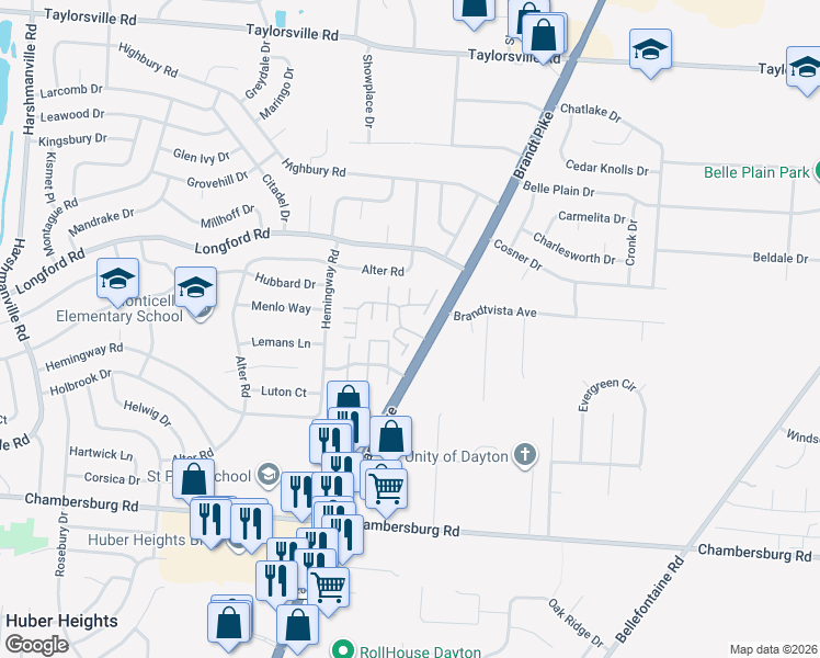 map of restaurants, bars, coffee shops, grocery stores, and more near 6851 Wayne Estates Boulevard in Dayton