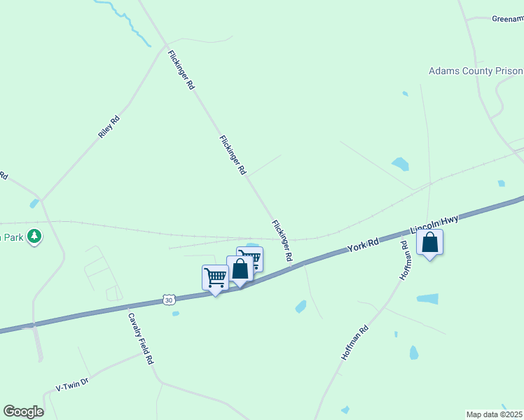 map of restaurants, bars, coffee shops, grocery stores, and more near 118 Flickinger Road in Gettysburg