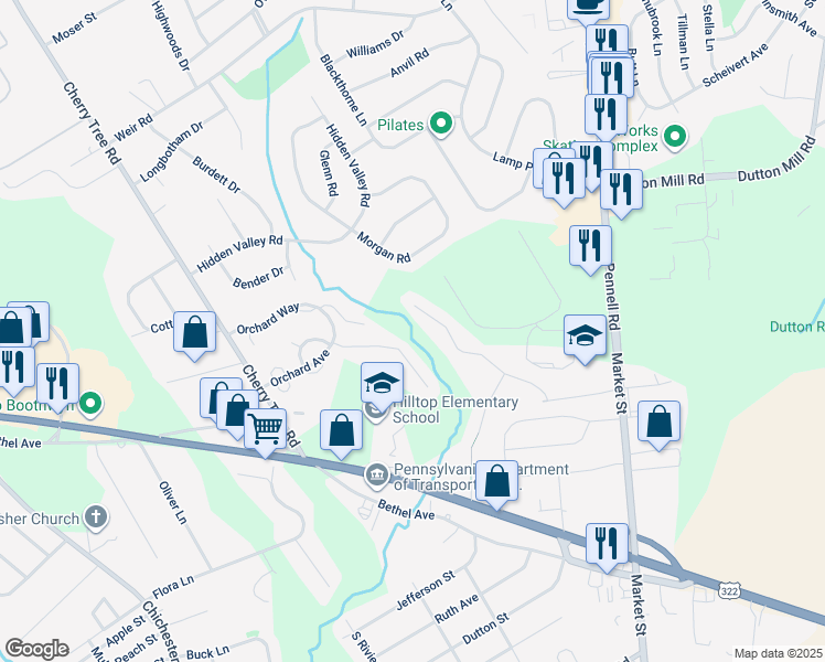 map of restaurants, bars, coffee shops, grocery stores, and more near 4452 Somerset Lane in Upper Chichester