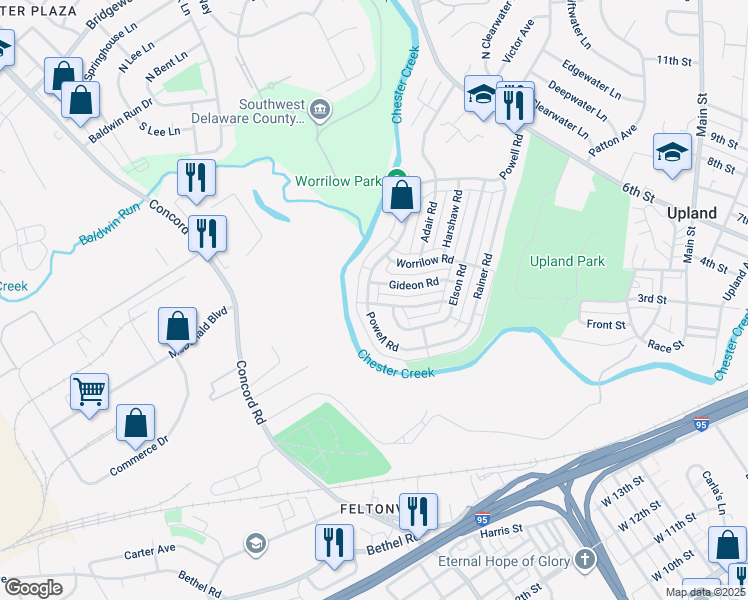 map of restaurants, bars, coffee shops, grocery stores, and more near 1439 Powell Road in Brookhaven