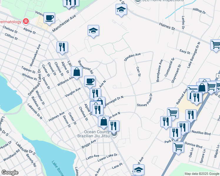 map of restaurants, bars, coffee shops, grocery stores, and more near 404 Carr Street in Lacey Township