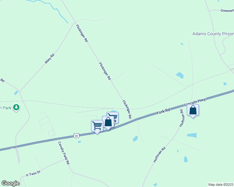 map of restaurants, bars, coffee shops, grocery stores, and more near 118 Flickinger Road in Gettysburg