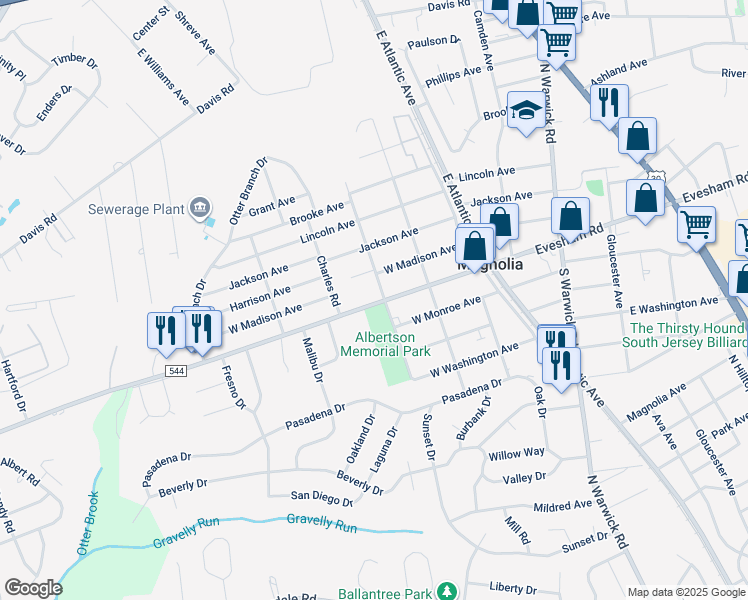 map of restaurants, bars, coffee shops, grocery stores, and more near 434 West Madison Avenue in Magnolia