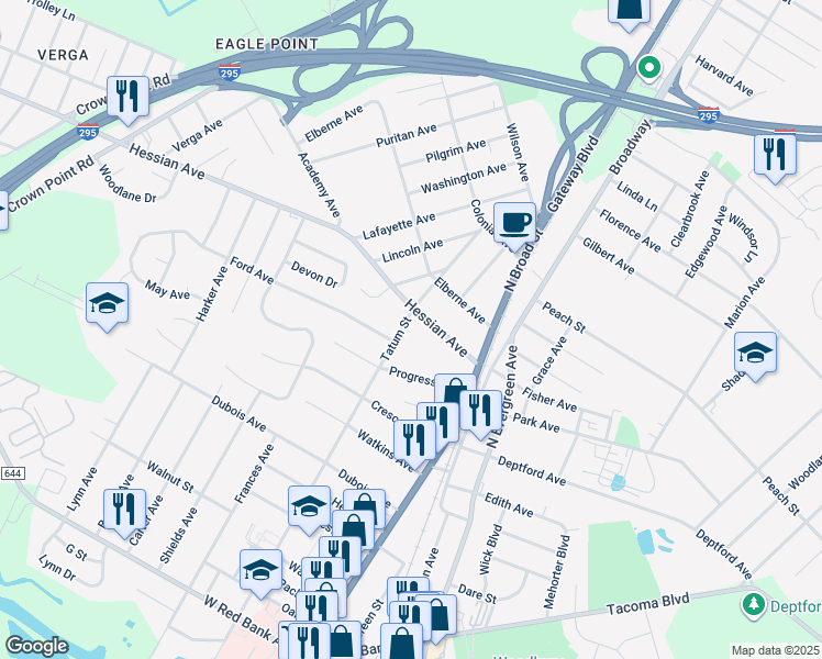 map of restaurants, bars, coffee shops, grocery stores, and more near 1165 Tatum Street in Woodbury