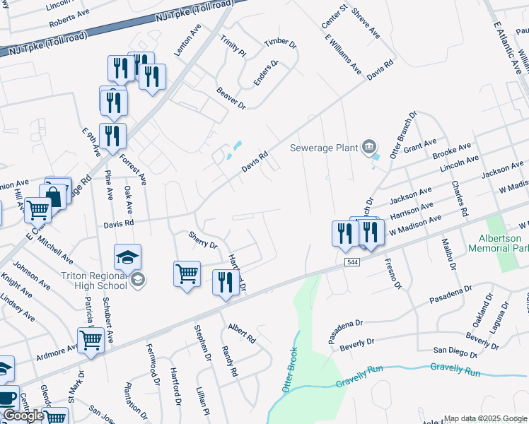 map of restaurants, bars, coffee shops, grocery stores, and more near Reagan Drive in Runnemede