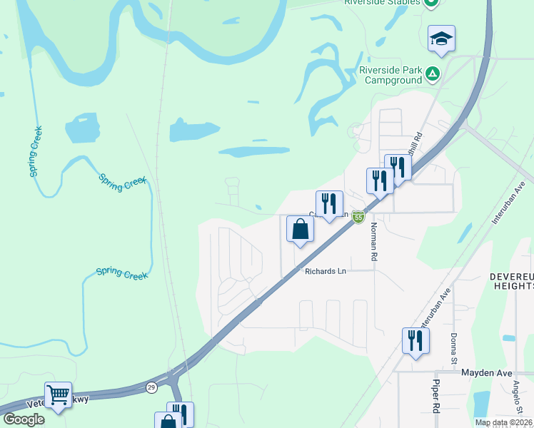map of restaurants, bars, coffee shops, grocery stores, and more near 1901 Catalina Lane in Springfield