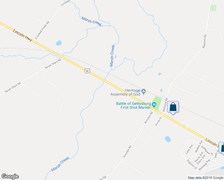 map of restaurants, bars, coffee shops, grocery stores, and more near 1680 Chambersburg Road in Gettysburg