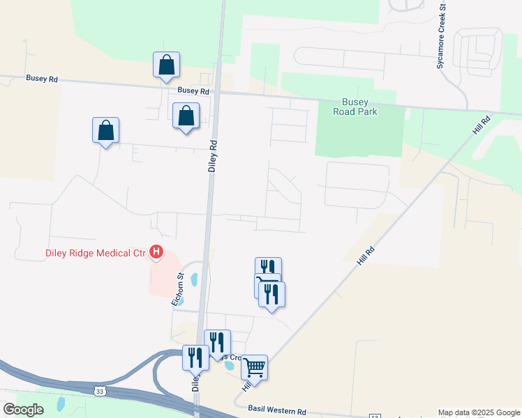 map of restaurants, bars, coffee shops, grocery stores, and more near 6611 Finch Lane in Canal Winchester