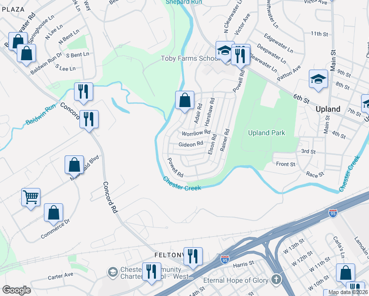 map of restaurants, bars, coffee shops, grocery stores, and more near 4005 Gideon Road in Brookhaven