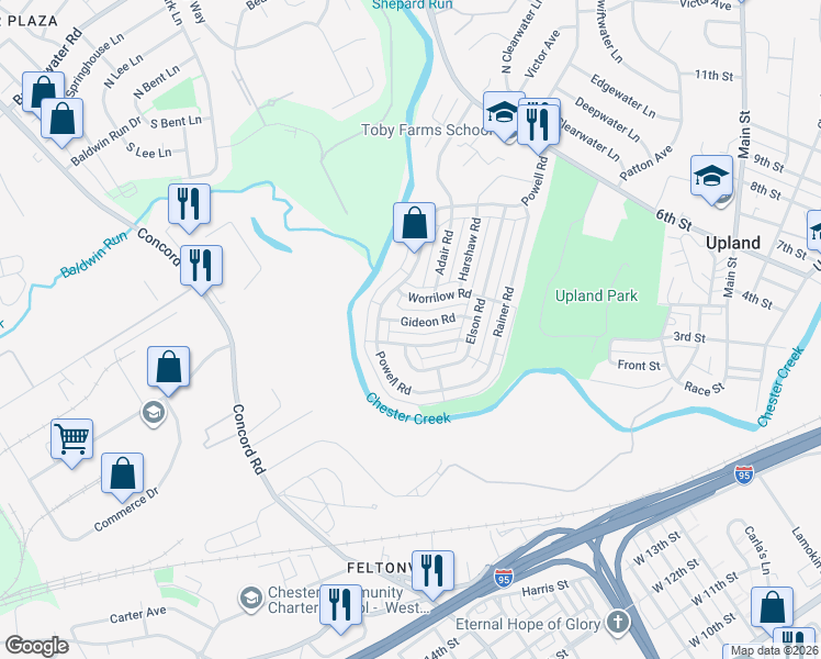 map of restaurants, bars, coffee shops, grocery stores, and more near 4005 Gideon Road in Brookhaven
