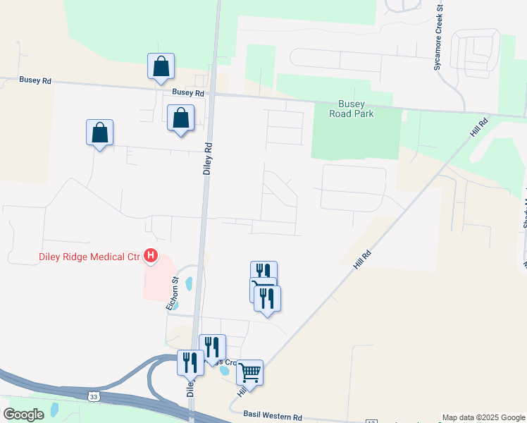 map of restaurants, bars, coffee shops, grocery stores, and more near 6611 Finch Lane in Canal Winchester