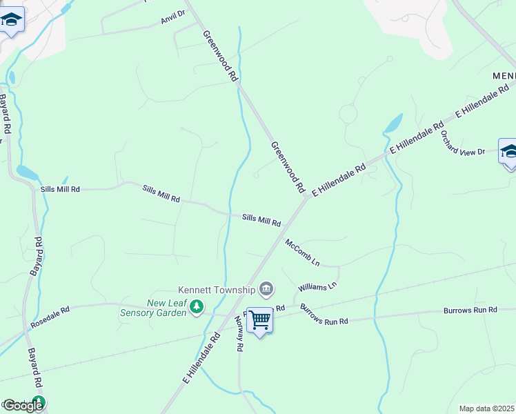 map of restaurants, bars, coffee shops, grocery stores, and more near 989 Sills Mill Road in Kennett Square