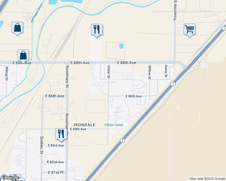 map of restaurants, bars, coffee shops, grocery stores, and more near 8630 Ulster Street in Commerce City