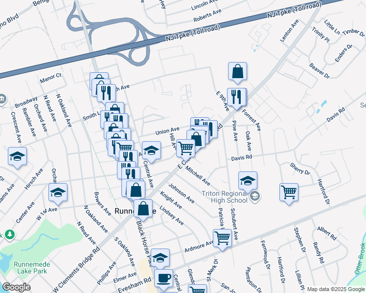 map of restaurants, bars, coffee shops, grocery stores, and more near 311 East 3rd Avenue in Runnemede