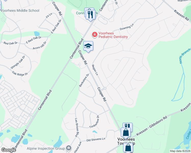 map of restaurants, bars, coffee shops, grocery stores, and more near 33 Regan Lane in Voorhees Township