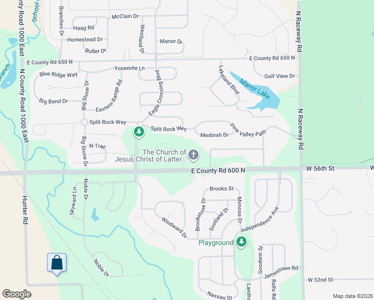 map of restaurants, bars, coffee shops, grocery stores, and more near 10547 Medinah Drive in Indianapolis