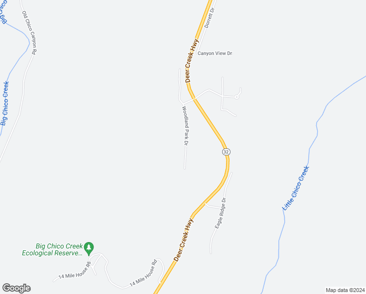 map of restaurants, bars, coffee shops, grocery stores, and more near Woodland Park Drive in Forest Ranch