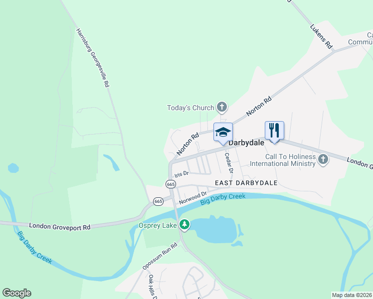 map of restaurants, bars, coffee shops, grocery stores, and more near 5516 Norton Road in Grove City