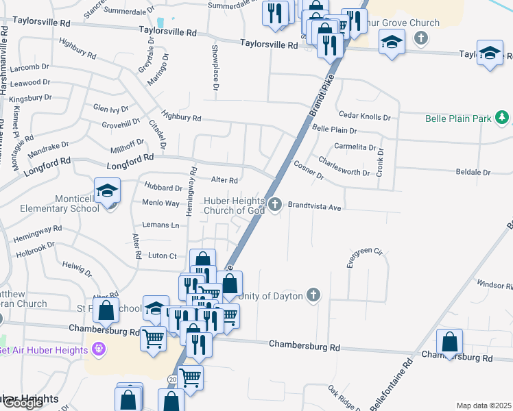 map of restaurants, bars, coffee shops, grocery stores, and more near 6851 Wayne Estates Blvd in Huber Heights