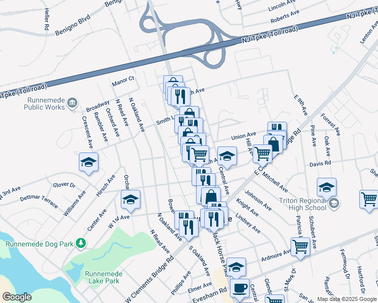 map of restaurants, bars, coffee shops, grocery stores, and more near 37 West 5th Avenue in Runnemede