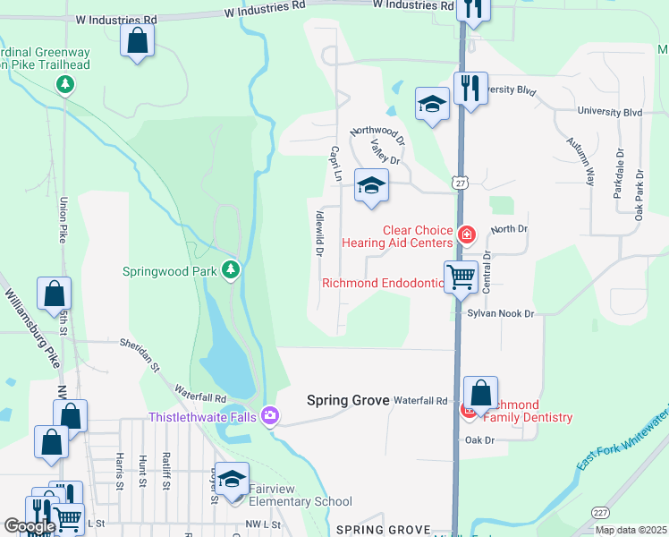map of restaurants, bars, coffee shops, grocery stores, and more near 1620 Capri Lane in Richmond