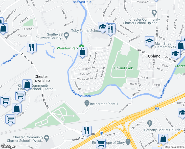 map of restaurants, bars, coffee shops, grocery stores, and more near 3902 Gideon Road in Brookhaven