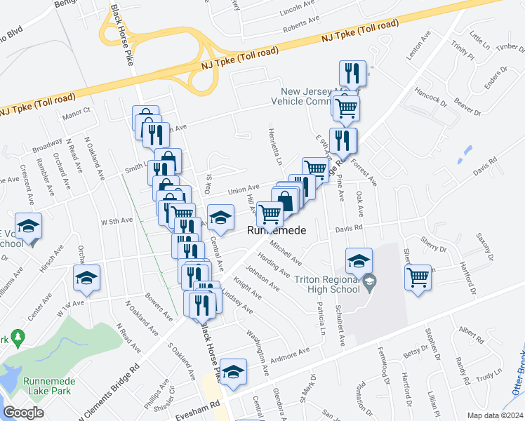 map of restaurants, bars, coffee shops, grocery stores, and more near 307 East 3rd Avenue in Runnemede