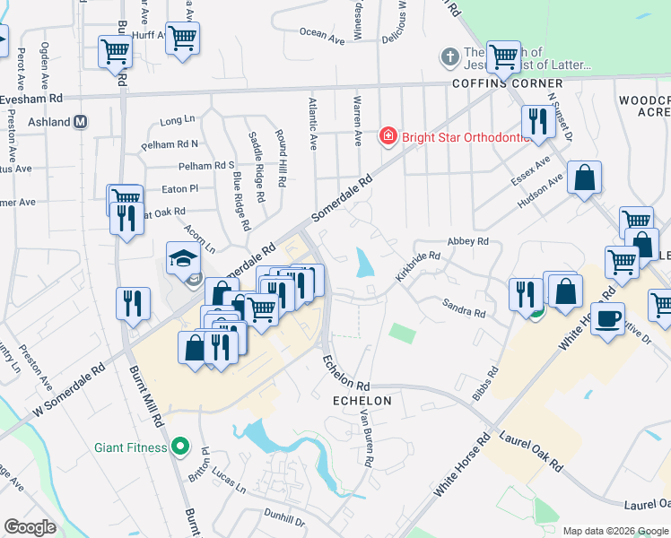 map of restaurants, bars, coffee shops, grocery stores, and more near 149 Echelon Road in Voorhees Township