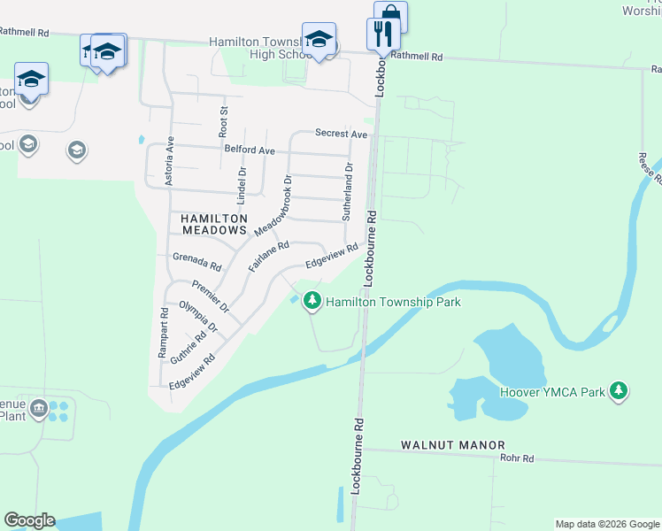 map of restaurants, bars, coffee shops, grocery stores, and more near 5122 Edgeview Road in Columbus